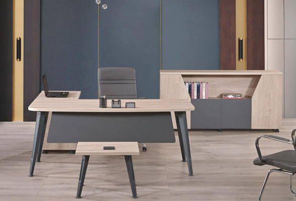 Furniture Office Study room furniture Corner Office table Set 3-piece Wood Gray Table