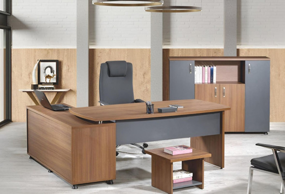 Group Office Corner Office table Study room furniture Wardrobe 3-piece Wood Brown