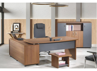 Group Office Corner Office table Study room furniture Wardrobe 3-piece Wood Brown