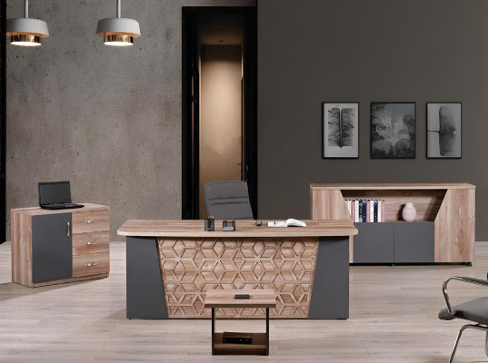 Complete Office Office desk Office furniture Desk Set 4-piece Wood Brown Office