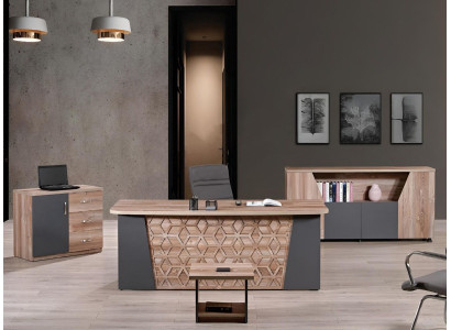 Complete Office Office furniture Desk Office Office desk Set 4-piece Wood Brown