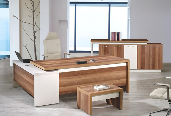 Complete e Study room furniture Corner Office table 3-piece Wood Brown Office furniture
