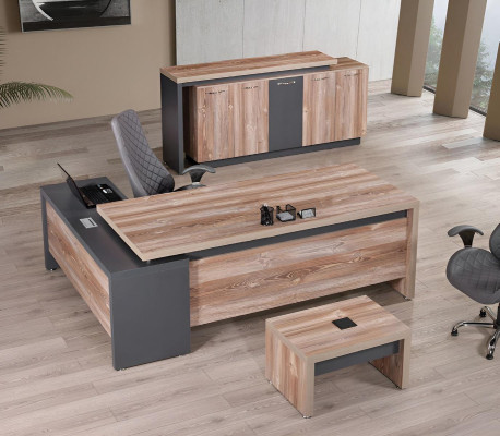Classic Complete e Study room furniture Corner Office table 3-piece Wood Gray