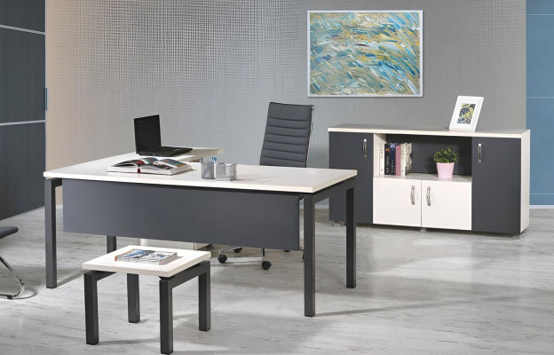 Furniture Office Study room furniture Corner Office table Set 3-piece Wood Gray Table