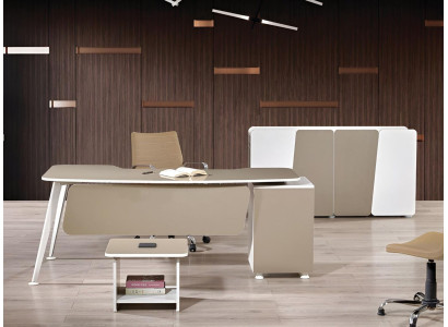 Work table Complete Office Office furniture Desk 3-piece Wood Set Beige