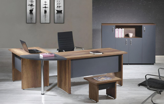 Office Computer Furniture Work Table Office Furniture Table 3-Piece Wood Set Grey