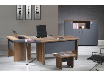 Office Computer Furniture Work Table Office Furniture Table 3-Piece Wood Set Grey