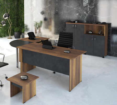 Computer furniture work table Office furniture corner office table 3-piece wood set gray