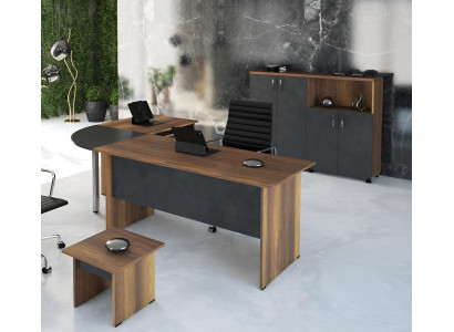 Luxury Suite Office Table Computer Furniture Work Table 3 Pieces Wood Grey