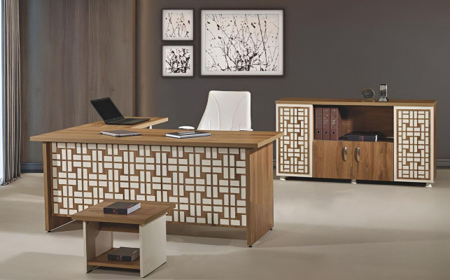 Computer furniture work table Office furniture corner office table 3-piece wood set brown