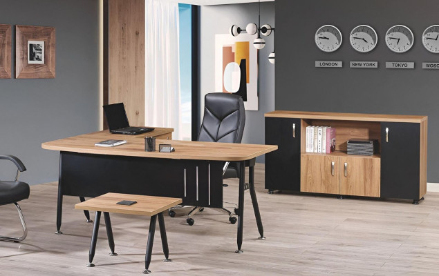 Office Computer Furniture Work Table Office furniture Table 3-piece Wood Set Black