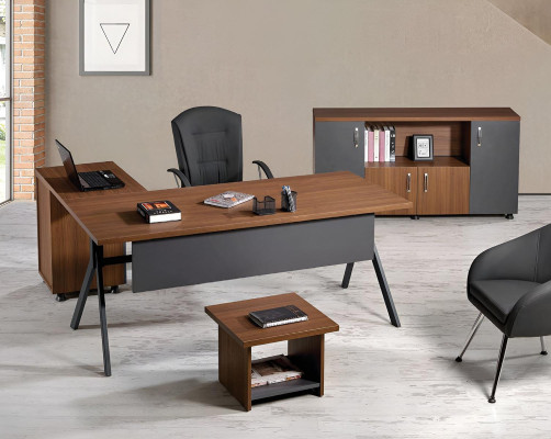 Study room furniture Complete Office Corner Office table Set 3-piece Wood Gray Table