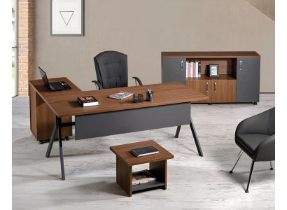 Study room furniture Complete Office Corner Office table Set 3-piece Wood Gray Table