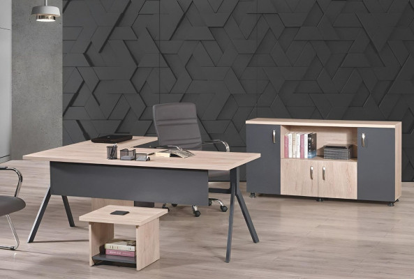 Work table Complete Office Office furniture Corner Office table 3-piece Wood Set Gray