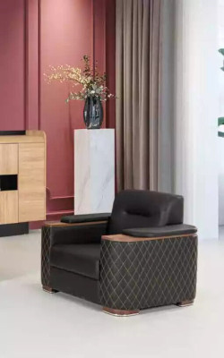 Black sofa set three-seater armchair study room luxury 2-piece 3+1