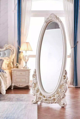 Floor mirror in the living room Wood classic white a new luxury in the interior