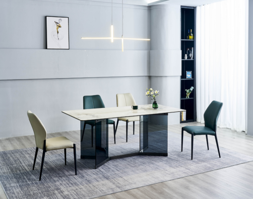 Modern dining room set designer dining table 6x upholstered chairs 7-piece set