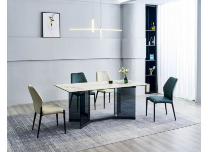 Modern dining room set designer dining table 6x upholstered chairs 7-piece set