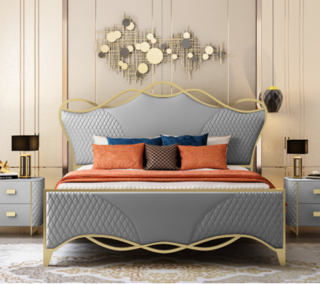 Stylish Bedroom Bed Designer Imitation leather Double bed wooden frame