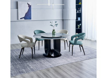 Designer Dining set Luxury Round Dining table 6x Chairs Stylish Seating group