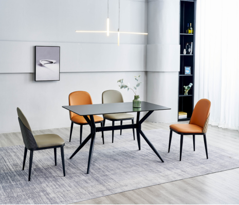 Dining room set Designer Gray Dining table Orange Chairs 6x single seater 7 pieces