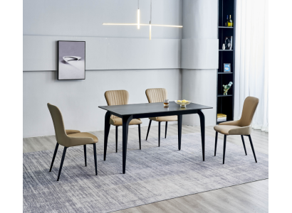 Modern Gray Dining table Designer 6x textile chairs Wood Dining room set