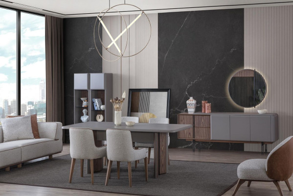 Dining room set consists of dining table 4x chairs and sideboard with mirror 7 pieces.