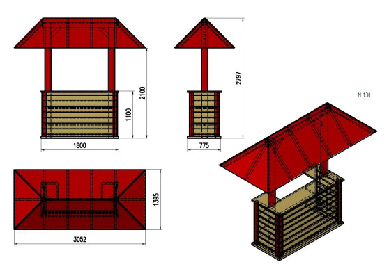 Bar counter, home bar, garden bar table, bar table, bar table with roof 300x130x270