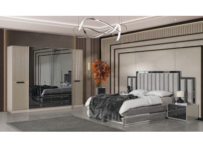 Complete e Bedroom Double bed Bed Bedside tables 4-piece Gray Wardrobe