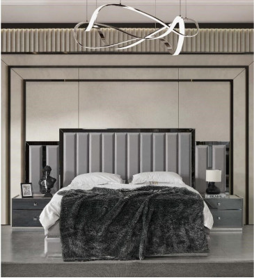 Complete e Bedroom Double bed Bed Bedside tables 4-piece Gray Wardrobe