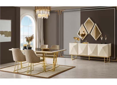 Luxury dinette Dining set Dining table Chairs Beige Set 11pcs Dining room
