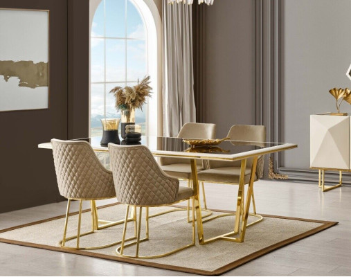 Luxury dinette Dining set Dining table Chairs Beige Set 11pcs Dining room