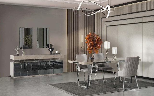 Dining set Dining room Group Dining corner Dining table Chairs 10pcs Wood Gray