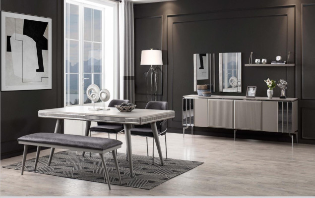 Dining room furniture Dining corner Dining table Dining set Dining table Chairs 9pcs Gray