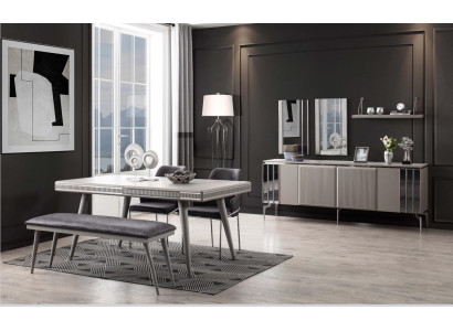 Dining room furniture Dining corner Dining table Dining set Dining table Chairs 9pcs Gray