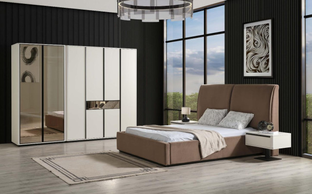 Bedroom Suite Double bed Bed Bedside tables 4-piece Beige Wardrobe