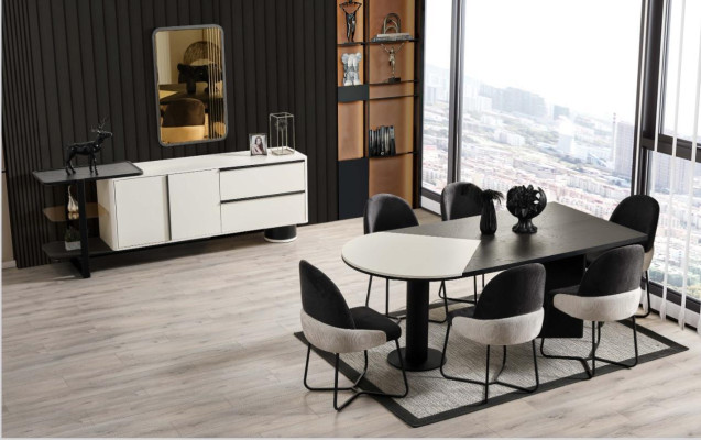 Dining set Dining room Group Dining corner Dining table Chairs 9pcs Wood White