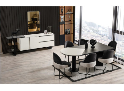 Dining set Dining room Group Dining corner Dining table Chairs 9pcs Wood White