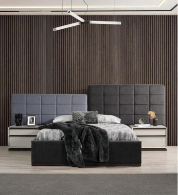 Suite Double bed Bedroom Bed Bedside tables 4-piece gray wardrobe