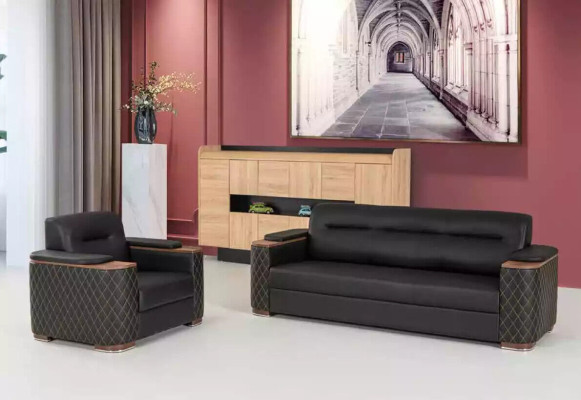 Office furniture three-seater couch black luxury upholstered sofa study room new