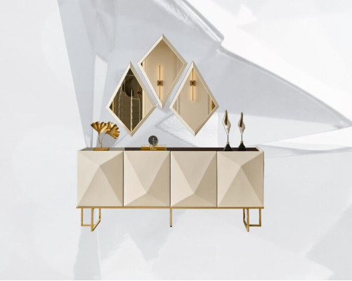 Suite Sideboard with Mirror Wardrobe Sideboard Beige Chest of drawers Wood Set