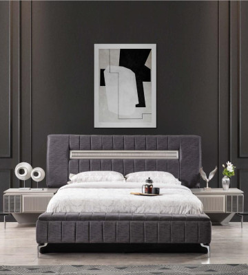 Double bed Suite Bedside tables Bedroom Bed 3pcs Gray bed frame