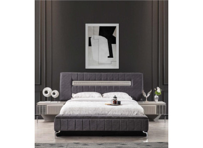 Double bed Suite Bedside tables Bedroom Bed 3pcs Gray bed frame