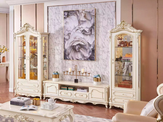 Living room set chic classic furniture TV stand 2x display case coffee table