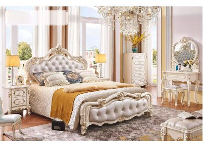Bedroom Set Bed 2x Bedside tables Dressing table Stool Chest of drawers 6pcs Luxury