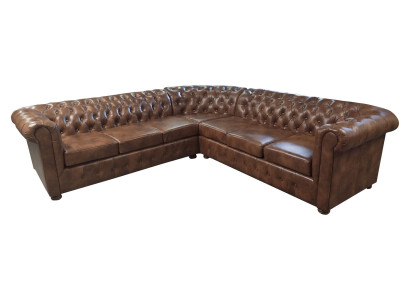 Chesterfield Corner sofa L-shape Leather Living room Couches Brown Sofas Corner suite