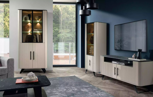 Display case Living room modern and luxurious beige glass cabinet Cabinets Wardrobe