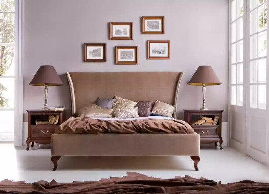 Bed Upholstery Design Luxury Double Hotel Beds Baroque Wood Furniture
