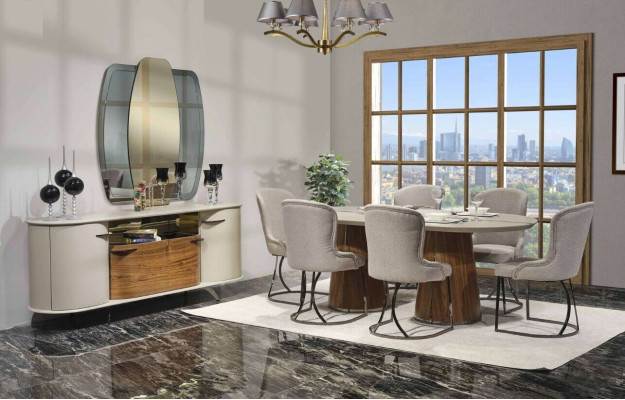 Luxurious Dining room Set Dining table 6x Chairs Sideboard Mirror 9 pcs
