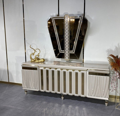 Sideboard Mirror Dining room Design Luxury Furniture Lowboard Beige Chest of drawers 2pcs